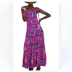 Sixdo women maxi dresses tiered pink Hawaiian L gauzy vacation romantic retro